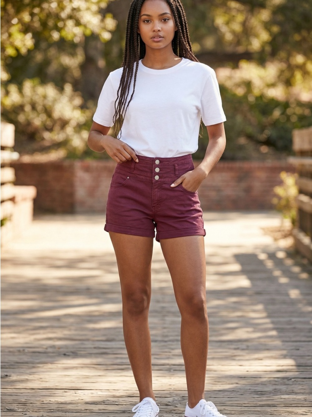 Refuge Maroon High-Waisted Shorts